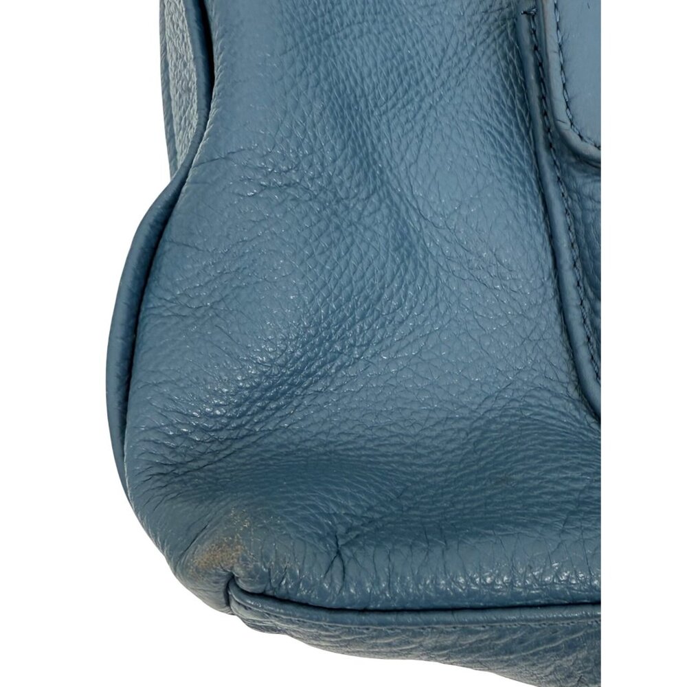Michael Kors Pushlock Blue Leather Shoulder Bag Gold-Tone Hardware Front Pocket - Picture 4 of 14